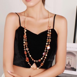Bocar 2 Layer Long Beaded Necklace Crystal Beads Strand Fashion Jewelry for Women (NK-10640-Burnt Orange)