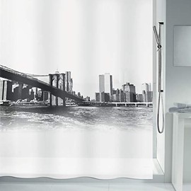 Spirella Anti-Mould Shower Curtain - Anti-Bacterial, Washable, Waterproof - PEVA, New York 180 x 200 cm, White