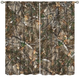 Cortina de camuflaje forestal, ramas de coníferas de bosque natural, con bolsillo para barra de caza, cortinas opacas para ventana de recámara, sala de estar, 42 pulgadas de ancho x 45 pulgadas de