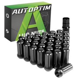 AUTOPTIM M14x1.5 Black Lug Nuts - Replacement for Chevy Silverado 1500, Ram 2500 3500 GMC Sierra Ford F250 8Lug Aftermarket Wheel Nut, 32PCS 7 Spline Closed End Conical Seat Long Nuts with Socket Key