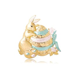 RLHRNDE Easter Egg Rabbit Brooch Pin for Women Vintage Gold Plated Animal Bunny Brooches Colorful Crystal Flower Basket Rhinestone Bow Rabbit Brooch Spring Jewelry (Egg)
