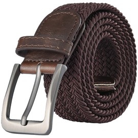 GALLERY SEVEN Woven Elastic Braided Belt For Men - Fabric Stretch Casual Belt - Brown - Medium (36-40")