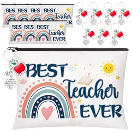 HYmoso Teacher Appreciation Gifts Set, 8 PCS Makeup Cosmetic Bags with 8 PCS Heart-Shaped Keychains with Diamonds, Valentines Graduation Christmas Gifts for Teacher