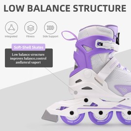 COSMOID Women's Adult Fitness Inline Skate, Outdoor Street Blades Roller Adult Female, Professional Fitness Roller Skates Blades, White and Purple,Size 5-12,Move