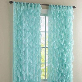 Rooney 2PC Sheer Voile Ruffled Curtain Panels (Sea, 50" X 63")