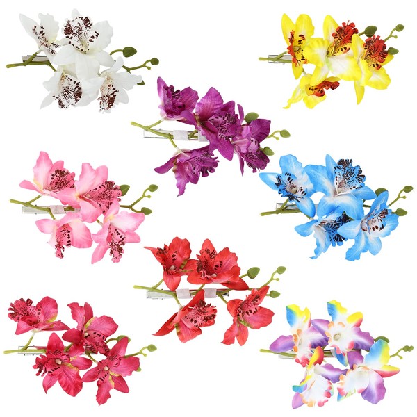8 Pack Artificial Orchid Flower Hair Clips Barrettes Thailand Tropical Flower Hair Accessories for Women Flower Hair Bow Alligator Clips Floral Brooch Pins Wedding Party Bridal Hawaiian Headpieces