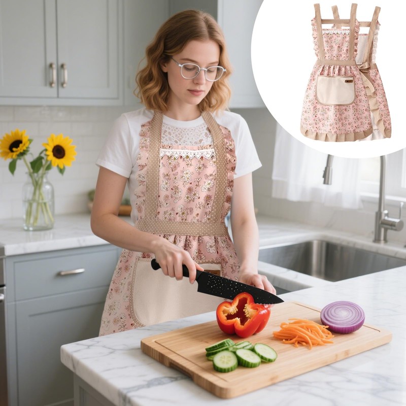 Sdhgerh Kitchen Cooking Aprons for Women with Pockets Cute Pink