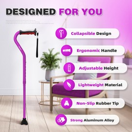 BigAlex Lightweight Walking Cane, Soft Offset Handle for Seniors, Adjustable Collapsible Portable Stick for Women & Men, Mobility Aid for Elderly Adults, Folding Cane Provides Stability & Balance