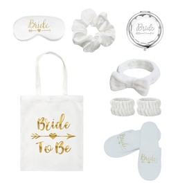 XFSRG Hochzeitsdeko Brautaccessoires Set Exklusives Bride To Be Set mit Tasche Schlafmaske Haargummi Spiegel Stirnband Armbändern und Hausschuhen Junggesellenabschied Frauen