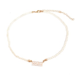 COLORFUL BLING Pearl Beads Angel Number Adjustable Chain Link Necklace 111 222 333 444 555 666 777 888 999 Necklace Old English Necklace Gold Number Necklace Jewelry Numerology Gold Plated-999