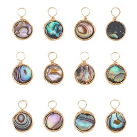 Hobbspring 12Pcs Abalone Shell Charms 8mm Paua Shell Pendant Sea Shell Pendant with Copper Wire Wrapped Colorful Geometric Pendants for Earring Necklace Bracelet Jewelry Making