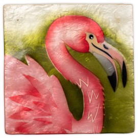 Cottage Garden Hand Painted Iridescent Capiz Shell Square 3 x 3 inch Keepsake Decorative Memory Trinket Jewelry Ring Earring Necklace Organizer Vintage Box with Lid, Tropical Pink Flamingo