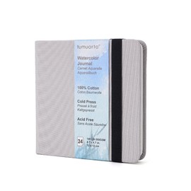tumuarta Watercolour Sketchbook, 12 x 12 cm, 300 g/m², 100% Cotton, Cold Pressed, 24 Sheets, 48 Pages, Watercolour Journal for Use as Travel Sketchbook and Mixed Media Notepad (Grey)