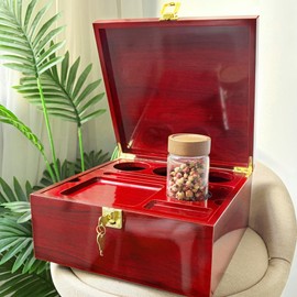Large Wooden Box Decorative Storage Box with Lock & Accessories - Premium Stash Box with 2 Glass Jar, Brushes,Tubes,Keepsake Memory Treasure Box for DIY Crafts Photo Storage Gifts Birthday Christmas