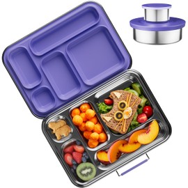 AOHEA Stainless Steel Bento Box Kids, Kids Metal Bento Lunch Box BPA Free Lunch Box Containers 304 Stainless Steel Bento Box for School and Office(Purple)