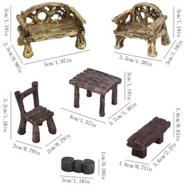 ONEST 14 Pieces Garden Miniature Accessories Mini Table and Chairs Village Bench Chair Micro Landscape Garden Ornament Figurines for DIY Craft Garden Decor