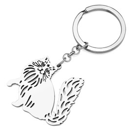 NEWEI Stainless Steel Cat Keyring Cute Cat Keychains for Women Girls Purse Car Keys Charms (Silver Plated Ragdoll Cat)