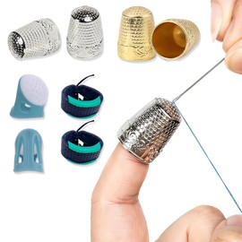 JEYORZY 8 Piece Thimble, Adjustable Fingertip Protector Set, Thimble Finger Cushion Grips Thick Reusable Finger Protection, Thimbles for Hand Sewing