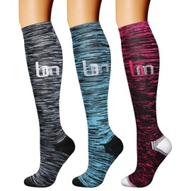 CHARMKING Compression Socks for Women & Men Circulation (3 Pairs) 15-20 mmHg is Best Athletic for Running, Flight Travel, Support, Cycling, Pregnant - Boost Performance, Durability (L/XL,Multi 26)