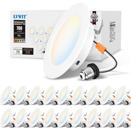 LVWIT 4 inch LED Recessed Lighting, Can Lights with White Cover, 5CCT Dimmable Downlight with E26 Conversion Kit, 18 Pack