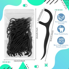 Baderke Baderke 600 Count Dental Floss Picks Bulk Non Breakable Dental Floss Flossers for Adults Tooth Picks Flossers Teeth Cleaning Dental Floss Flossers for Family Pack Travel (Black)