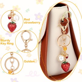 Ouligay Cute Strawberry Keychains, Metal Strawberry Bag Charm for Purse, Strawberry Accessories with Pearl,Kawaii Keychain for Women Gril Handbag Zipper Pull