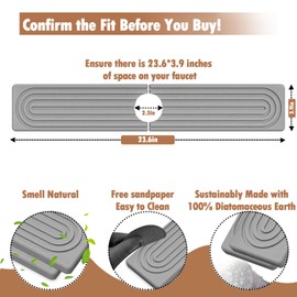 Fucet Mat for Kitchen Sinks - Ultra Absorbent DiatomaceousEarth Fast Drying Stones, Fast Drying Splash Guard, Durable Protector to Prevent Moisture Accumulation (Light Gray, 23.6" X 3.9")