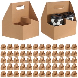 Sherr Sherr 60 Pack 4 Cup Kraft Drink Carrier with Handle Hold up to 20 oz Kraft Paperboard Cup Holder Disposable Paperboard Cup Carriers for Drinks Take out Cup Carriers for Food Beverage Delivery Service