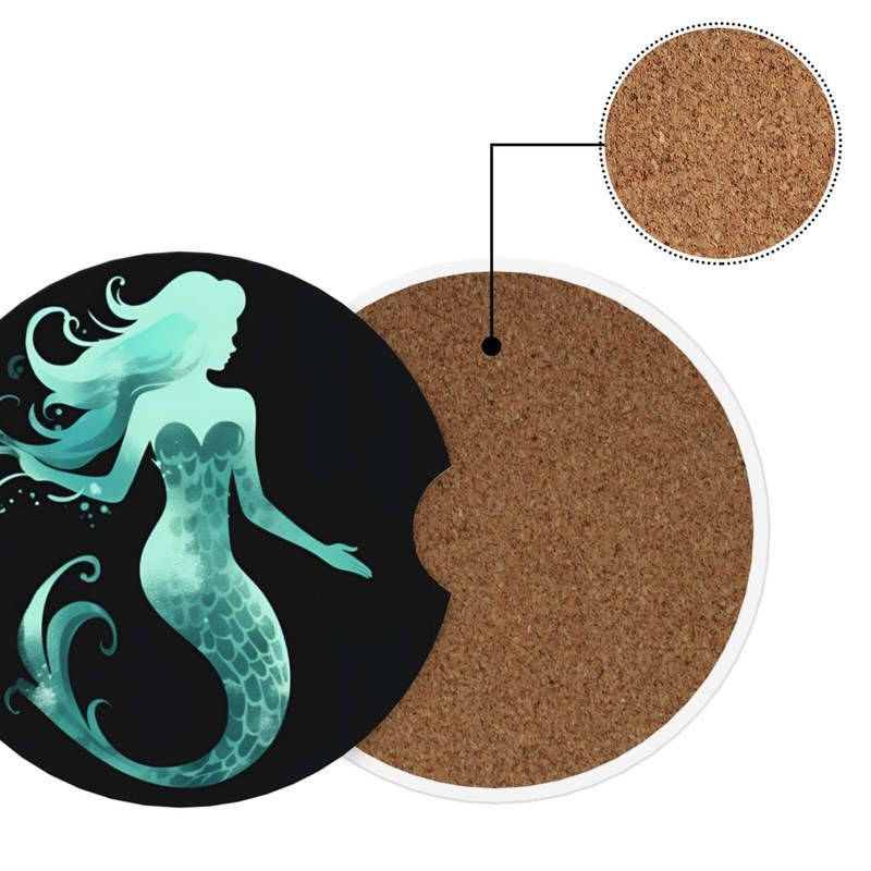 Neukim 2pcs Car Cup Holder Coaster Car Coaster Green Mermaid