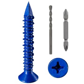 WenSilon(100 PCS) 3/16" x1-3/4 Concrete Screw Anchor Blue Flat Head for Anchoring to Masonry, Block or Brick Stucco