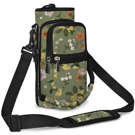 Mibbxea 25oz Water Bottle Holder Carry Bag - Insulated Shoulder Sling Bag with Strap and Compartments for Men and Women Gym Travel Camping Cycling Hiking Running, flowers