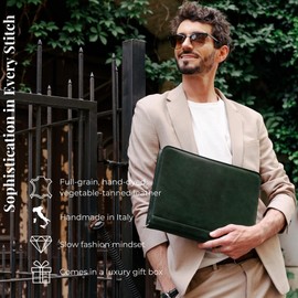 Time Resistance Leather Portfolio - A4 Document Folder - Padfolio - Italian Handcrafted Organizer Folio - Gift Box Included