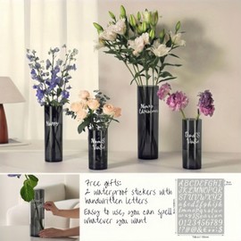 Acrylic Cylinder Plastic Vase for Centerpiece, Unbreakable Hurricane Tall Large Plastic Vases for Wedding, Hydroponic Decor Base Set of 2 with DIY Stickers (D 4" + D 4.8" X H 12" Dark Gray)