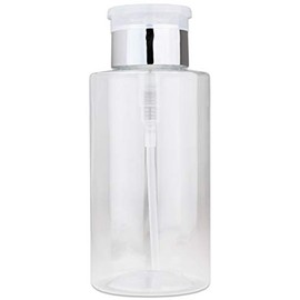PANA 10oz Push Down Pump Dispenser Flip Top Cap Refillable Empty Bottle - Color: Silver - Lockable Travel Cosmetic Packaging Empty Bottle for Nail Polish Manicure