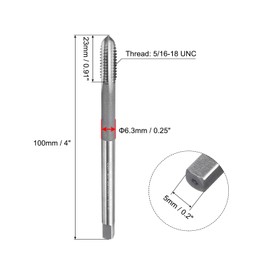 sourcing map Thread Milling Taps, 5/16-18 UNC High Speed Steel (HSS) 3 Straight Flutes Machine Screw Thread Threading Tap, 4" Length (Extra Long)