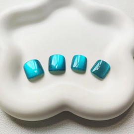 Cyan Cat Eye Press on Toenails Short Square Fake Toe Nails Solid Color False Toenails Full Cover Acrylic Toenails Glossy Artificial Toenails Summer Cute Press on Toenails for Women Girls 24Pcs