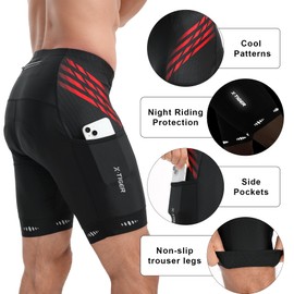 X-TIGER Men's Cycling Shorts with 5D Padded, Breathable Quick-Drying Cycling Shorts with 3 Pockets, 302 black red