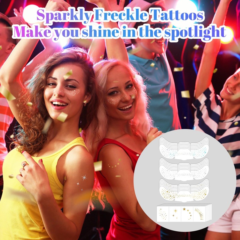 RoyalChic Pack of 24 Glitter Freckles Tattoo, Temporary Freckles