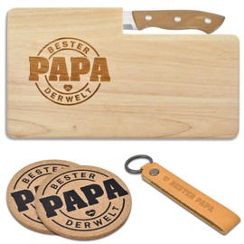Father's Day Gift for Dad, Dad Gift Set, Breakfast Board, Gift for Men, Grandpa on Father's Day, Christmas, Birthday (Wooden Board + Key Ring + Saucers)