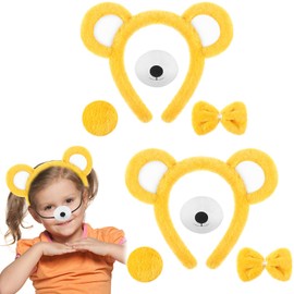 Harrycle 8 Pcs Bear Costume Set Bear Ears Headband Tail Nose Bear Accessories for Boys Girls Adult School Cosplay Carnival(Yellow)