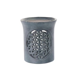 NKlaus Incense Burner 9 x 7.6 cm Soapstone - Flower of Life, Hand Carved with Incense Strainer & Engraving, Ideal for Meditation, Decoration & Spiritual Rituals 16683
