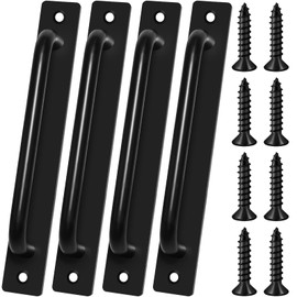 4 Pack Barn Door Handles, 5.04" Hole Center Gate Handle Sliding Door Handles with 8 Black Screws (2 per Handle), Gate Handles Outdoor Fence for Sliding Doors, Cabinet, Furniture (Black)