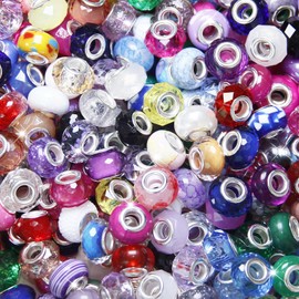 100 Pieces Large Hole Beads Spacer Bead Mixed Assorted European Craft Big Beads Large Hole Lampwork Murano Fairy Wand Garden Bead for DIY Pens Charms Bracelet Necklace Keychain Jewelry Making Supplies