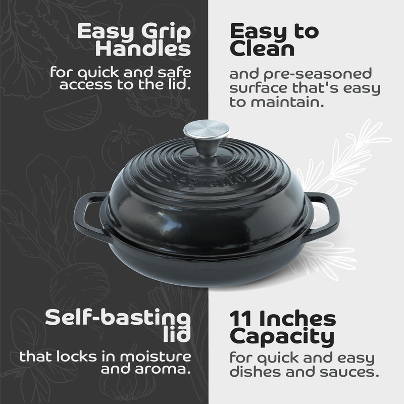 Enameled Cast Iron Bread Pan with Lid, 11” Nero (Black)