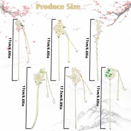 6 Pcs Metal Chinese Hair Sticks with Pendants for Women, Gold Chinese Hair Pin for Long Hair, Traditional Hanfu Hair Chopsticks for Flower Accessories (6Pcs)