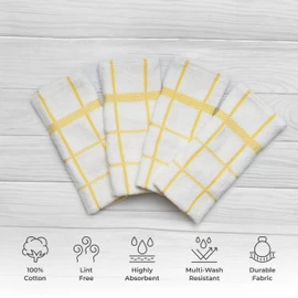 Mellow Buff Toallas de cocina de rizo 100% algodón, paquete de 4 cuadros, 16 x 26 pulgadas, súper suaves y absorbentes, perfectas para limpiar la cocina y lavar platos, color amarillo