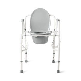 Medline Adjustable Steel Drop-Arm Bedside Commode, Portable Bedside Toilet, 350 lb Weight Capacity Removable 7.5 QT. Bucket, Toilet Chair For Elderly, Tool-Free Assembly