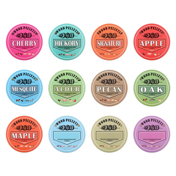 12pcs Grill Pellet Labels, 3.94x3.94 Inch Smoker Pellet Storage Labels