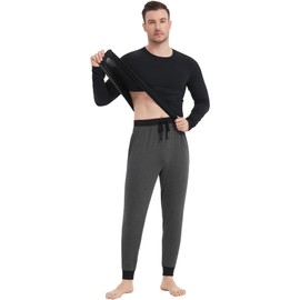 NACHILA Men's Pajamas-Viscose Made from Bamboo,Long Sleeve Pjs Soft Pants Pajama Sets Stretchy Sleepwear with Pockets Black/Charcoal Heather L