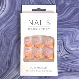 24Pcs Flowers Press on Nails French Tip Fake Toenails Square Nude Pink Acrylic Toenails Colorful Daisy Flowers Design False Toenails Full Cover Glue on Toenails for Women Toenails Art Decoration